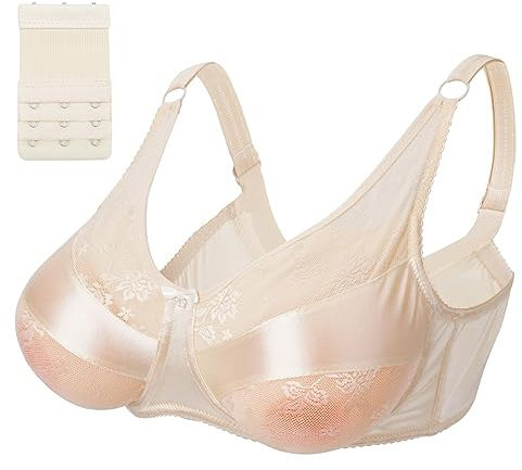 ELMIKA Mastectomy Bra Silicone Breast Forms Special Pocket Bra for Post Surgery Mastectomy Crossdresser Transgender, Beige 46/105