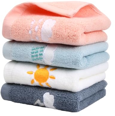 Roseyan Kinderhandtuchset,4 Stück Kinder Baby Cartoon Handtücher,100% Baumwolle Kinder Handtücher Weiche,Superweich Classic Waschlappen Gesichtstücher,Speicheltuch Trocknend (Reine Farbe)