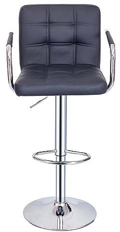 Panana 1er Set Barstuhl Tresenhocker Bistrohocker Designer Hocker mit Armlehnen, Rückenlehne und Fußstütze, Kunstleder höhenverstellbar 360° drehbar verchromter Stahl (Schwarz)