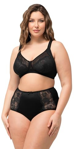 Ulla Popken Damen große Größen Übergrößen Plus Size BH, ohne Bügel, Mesh, Spitze schwarz 95C 825785100-95C