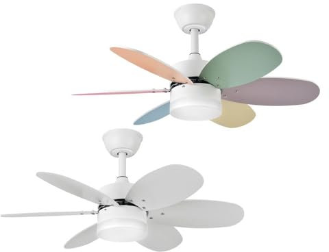 Ventilador techo infantil KIDS blanco colores pastel reversible | Ventilador techo Bluetooth con luz juvenil pequeño silencioso