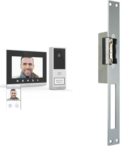 EXTEL 720321 Visiophone connecté - sans fil, longue portée 350 mètres - Wave 2, Noir & 90301.4 Ouvre-porte électrique avec fonction mémoire long (25 cm), gris