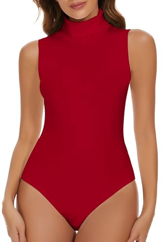 SHAPERIN Body Mujer Cuello Alto Sin Mangas Bodysuit Sleeveless Mock Neck Casual Jumpsuit Tops Elegante Marrón-Sin Mangas XL
