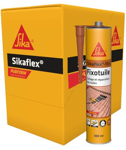 SIKA - Mastic-colle souple polyuréthane - Sikaflex-155 Fixotuile Purform terre cuite - Réparation et collage de tuiles - Tous types de tuiles - Carton de 12 cartouches de 300ml