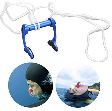 Clip per Naso da Nuoto, Tappi per Naso da Apnea con Cinturino Anti-Perso, Clip per Naso per Immersione accurata, per Addestramento di Emergenza per Principianti (Blu)