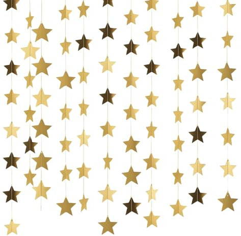 AYESY Glitter Stelle Ghirlanda, 6 Pezzi Oro Riflettente Stelle Luccichio Ghirlanda di Carta Decorazione da Appendere Decorazioni,Decor per la Casa per Festa Compleanno Laurea Matrimonio (4m*6pz)