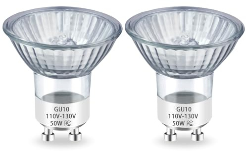 Rugfew GU10 Halogen Bulb 120V 50W Halogen Light Bulbs, GU10+C 110-130 Volt 50 Watt MR16 with Glass Cover, 2700K Warm White, Dimmable for Candle Warmer Lamp Wax Melt Lamp, Long Lasting Life, 2 Packs
