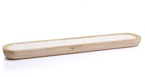FAHAAM Long Wooden Citronella Candle, Wooden Candle Holder Tray with White Insert, Outdoor Citronella Candles, Garden Candle, Citronella Camping Candles for Garden BBQ Outdoor Event Holiday.