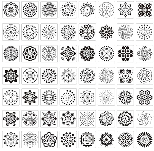 Lekabee Mandala plantillas, 56 Mandala punto plantillas de pintura para proyectos de bricolaje arte de la roca en la decoración de muebles de madera (9x9cm)