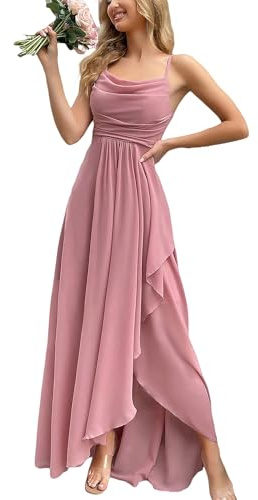 VOUIAO Women's 2026 Spring Formal Evening Gown Elegant Long Prom Dress Wedding Guest Party Cocktail Bridesmaid Maxi Dress Pink S