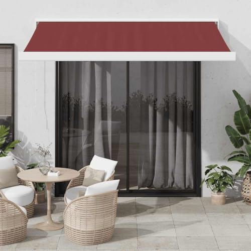 Mokuyary Markis, manuell, vinröd, 350 x 250 cm, klämmarkis med handvev, balkongmarkis solskydd för balkong, terrass, trädgård, veranda
