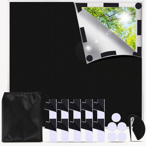 100 x 148CM Blackout Blind, 100% Blackout Material, Stick on Blackout Blinds for Windows, Portable No Drill Black Out Blinds for Bedroom Loft RV Travel, Fits Any Size Shape