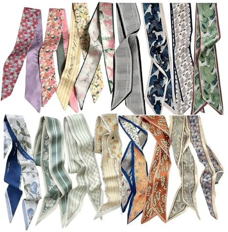 HIVTE Écharpe fine en satin pour sac à main, tour de cou, bandeau ou accessoire de coiffure — Écharpe mode style bohème pour femme