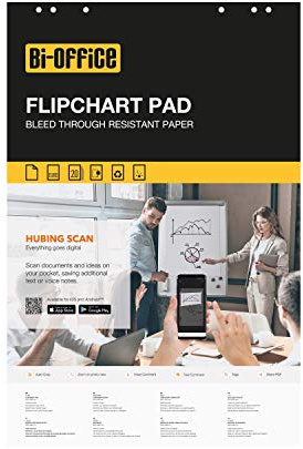 Bi-Office Bloc de papel para Pizarra Rotafolios, Euro, con perforación, 70 g/m², Blanco, 20 Hojas por Bloc, Paquete de 5 Bloques