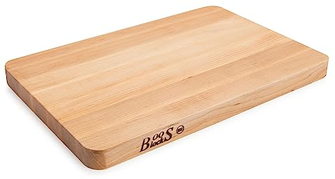 John Boos Chop-N-Slice Series Rectangular Wooden Maple Cutting Board 18”x12” – 1.25” Thick, 8-lb Reversible Butcher Block with Eased Corners & Edge-Grain – Made in the USA