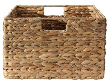 CALICOSY - Korb Wasserhyazinthe - Metallrahmen - Naturfasern - Mit Griffen - Aufbewahrungskorb für Wohnzimmer, Ankleidezimmer, Schlafzimmer - Made in France - Mittleres Modell - B 39 x T 28 x H 17 cm