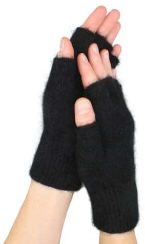Native World Mitaines Possum en laine mérinos pour homme et femme, doux, extrêmement chauds, Noir , M