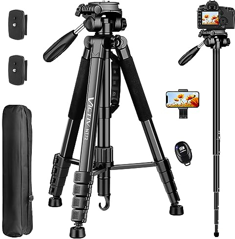 Tripod for Camera, 72 Tall Camera Tripod Monopod with Remote, Professional Heavy Duty Compact Camera Stand for Phone,DSLR, Spotting Scope, Telescope, Binocular