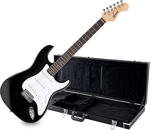 Shaman Element Series STX-100W Koffer Set - Hochwertige E-Gitarre im ST Style mit 3 Single Coil Pickups & Cutaway inkl. Koffer - schwarz