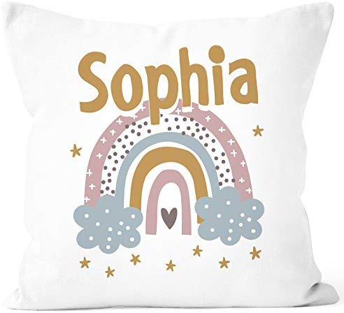 SpecialMe® Kissen-Bezug Kinder mit Namen Regenbogen Wolken Herz Wunschname Namenskissen Kinder Baby weiß 40cm x 40cm