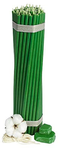 Diveevo Candele di cera d'api Kirchliche Nr. 30 – 50 pezzi, candele rituali di alta qualità, lunghezza: 29,5 cm, diametro: 8,5 mm, 150 minuti, colore verde, 700 g, senza gocce e fumo