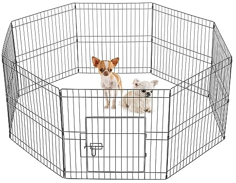 Yaheetech 24 High 8 Panel Foldable Metal Dog Exercise Pen Pet Playpen Dog Fence Outdoor & Indoor Use for Small Animals with Door Black