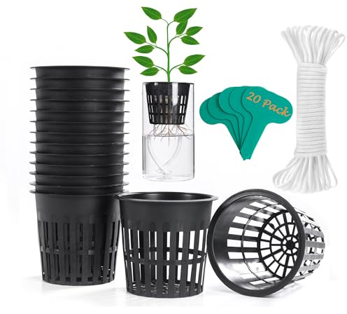 ORIMERC Confezione da 20 vasi netti da 10,2cm con stoppino idroponico da 9m, per acquaponica, vaso da muratore, secchielli per orchidee, orto, giardinaggio, cesti per reti a fessura