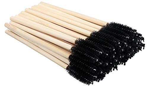 G2PLUS 50PCS Scovolino Monouso Mascara Scovolino Ciglia in Legno Pennelli per Ciglia Monouso Spazzolino Ciglia Monouso per L'estensione Delle Ciglia,Manico in Legno（Nero-Bambù）