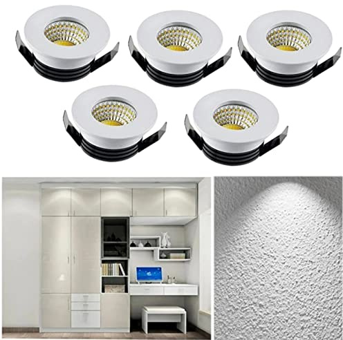 WMLBK Recessed Ceiling Lights, Pack of 5 * 3W Downlights Spotlight, LED Recessed, Small Cabinet Mini Spot Lamp, Ceiling Downlight Kit, Fixture [Energy Class A+] (White Light)