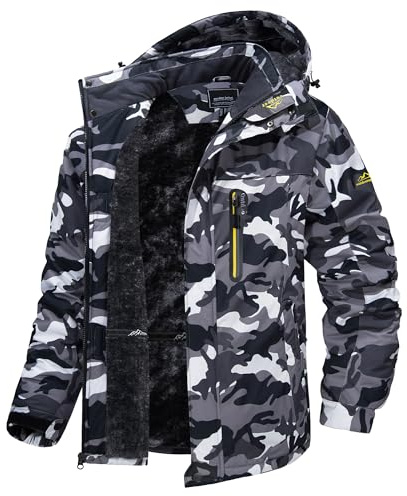 TACVASEN Men's Winter Ski Jacket Waterproof Snow Coats Snowboard Fleece Lining Jacket Warm Parka with Hooded Camo Black M