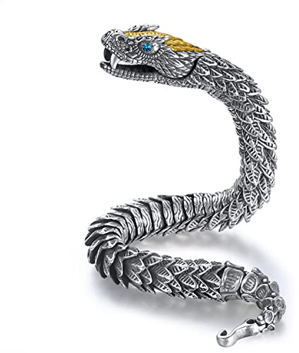 ZFSBRTL Pulsera Nórdica Vintage Ouroboros, Cadena de Rey Serpiente Cobre Retro para Hombre, Joyería de Amuleto Vikingo, Brazalete Motorista Gótico,23cm