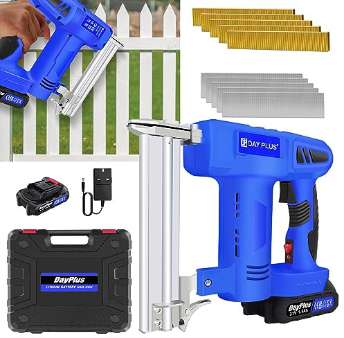 2 in 1 Nail & Staple Gun Cordless Electric Heavy Duty Stapler Nailer Tacker 21V, Battery Powered Nail Gun with 1.5Ah Battery and Charger, 500 Nails & 500 Staples for Woodworking, Home Renovation DIY