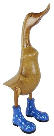 trendforge Dekortation Teakholz Ente Handmade Teakente Dekoartikel für Zuhause Geschenk hochwertig und einzigartig - ca. 33cm (Blau, L)