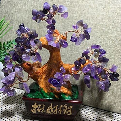 Decoración del hogar, árbol de la fortuna de cristal fengshui, piedra preciosa de cuarzo de jade de cristal púrpura natural for regalos de suerte, piedras naturales de cristal natural for el hogar