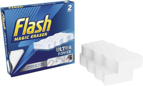 2x Ultra Power Magic Eraser Sponge | Erases Impossible Stains UP to 100% Chemical Free Multi-Functional Sponge Long-Lasting Easy Cleaning for Comfort and Effortless Shine (Pack of 1 (2pc))
