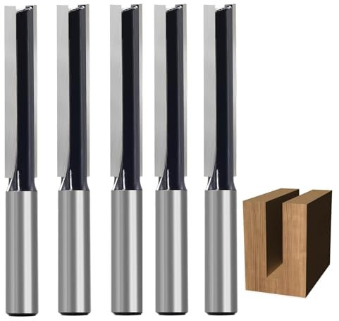 SICWOOD 5-Piece Extra Long 2 Inch Straight Router Bit Set, 1/2 Shank, 1/2 Dia, Carbide-Tipped 2-Flute Bits for Deep Grooving, Dados & CNC Woodworking