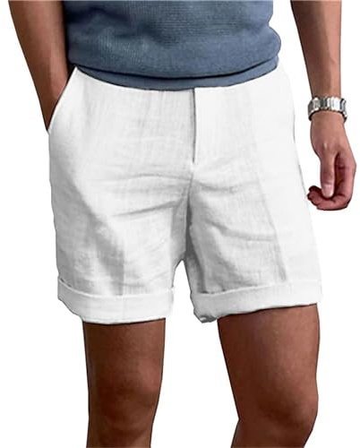 NIBESSER Bermudas Hombre Verano in Lino y Algodón Pantalones Cortos Hombre Transpirables Shorts Hombre Cómodos Suaves Pantalon Corto Hombre Casual para Vacaciones Mar Playa