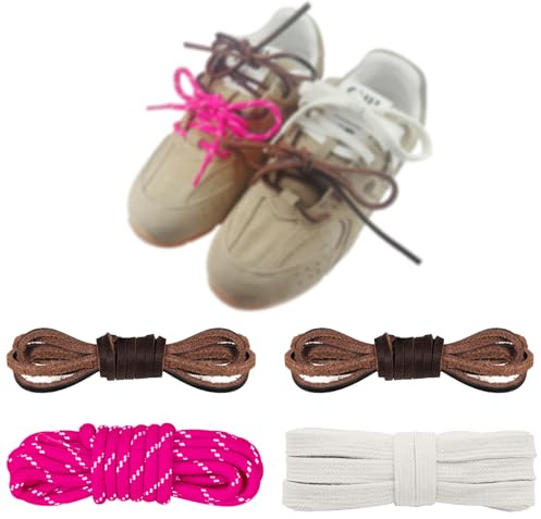 NDTEZUGT 4 st blandade färger skosnören för sneakers, platt läder runda skosnören ersättningsskosnören, Standard Adult