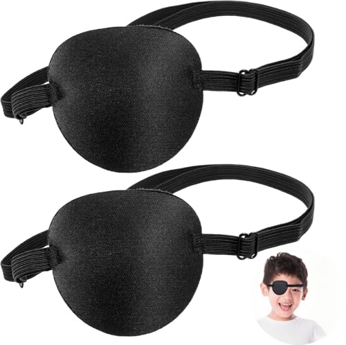 Heanvmyss Parches de Ojos Negros para Adultos Niños,2 Piezas Parches de Ojos Solo Ajustables 3D,Médico Parche Ocular para Ambliopía,Estrabismo,Ojo Derecho,Lzquierdo,Uso Regular,Disfraz de Pirata