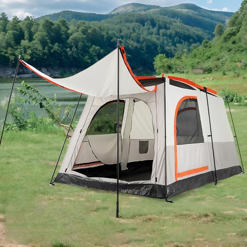 GYMAX Tente de Camping pour 4-6 Personnes, avec Grand Pare-Soleil Avant, Séparateur Intérieur de 2 Pièces, Fenêtre Maillée et 2 Portes Latérales Grillagées Enroulables (Gris)