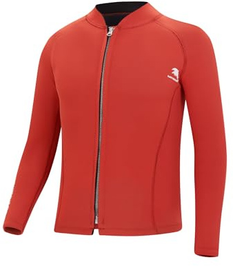 Freebily Top Muta in Neoprene da 2 mm con Cerniera Uomo Giacca Subacquea Manica Lunga Maglia Protettiva Rash Guard per Immersioni Surf Snorkeling Nuoto Sport Acquatici Rosso M