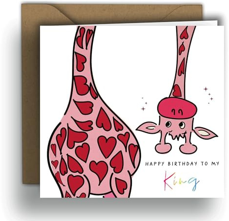 Happy Birthday to My King – Cute Giraffe | Square Folded Card (15x15 cm) – Kraft Envelope Included – Blank Inside