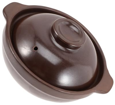 Hemobllo Pentola in Terracotta Piccola con Coperchio Casseruola Resistente al Calore per Stufati e Riso Cottura Veloce in Ceramica Liscia e Antiaderente per Uso Domestico e Commerciale