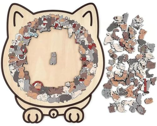 Puzzle en Forme De Chat, Puzzle en Bois Coloré De 135 Pièces, Puzzles Irrégulier Stimulant, Encadré par D'adorable Puzzles De Contour De Chats, P-uzzle Créatifs pour Les Amoureux des Chats