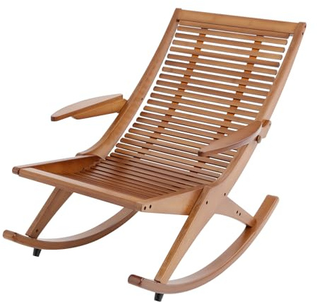 RjcdOPL Poltrona a dondolo in bambù, sedia a sdraio da giardino classica, struttura robusta 150 kg, finitura spray, montaggio semplice, per casa, balcone e terrazza