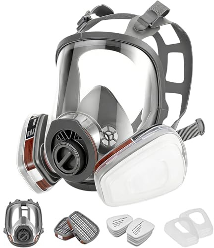 ZXICH Maschera Completa Riutilizzabile con Filtro per Protezione contro Vapori e Particelle, Maschera per Gas, Maschera per Polveri per Colori, Vernici, Lavori di Falegnameria, Agricoltura