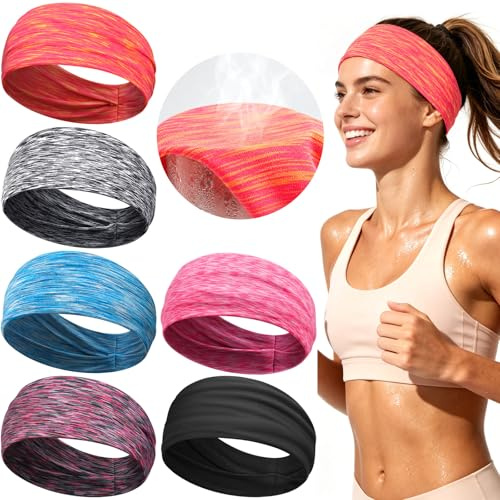 Kavya Bandeau Cheveux Femme Elastique Sport - 6 Pièces Bandeaux Mode pour Femmes Anti Transpiration Headband Large Antidérapant Respirant pour Running Yoga Fitness Accessoires (Rose)