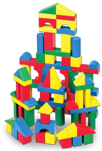 Melissa & Doug| Ensemble de Blocs de Construction en Bois|Jouet de Développement| 100 Blocs en 4 Couleurs et 9 Formes| Un pour Les Filles et Les Garçons