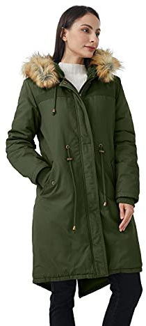 WenVen Women's Winter Warm Hooded Sherpa Lined Parka Jacket Army Green XL