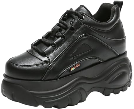 ANUFER Damen Hohe Plattform Chunky Turnschuhe Beiläufig Schnüren Sport Papa Schuhe Schwarz SN02920 EU38.5